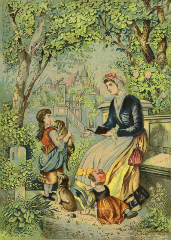 Mor leger med børn og hunde af French School