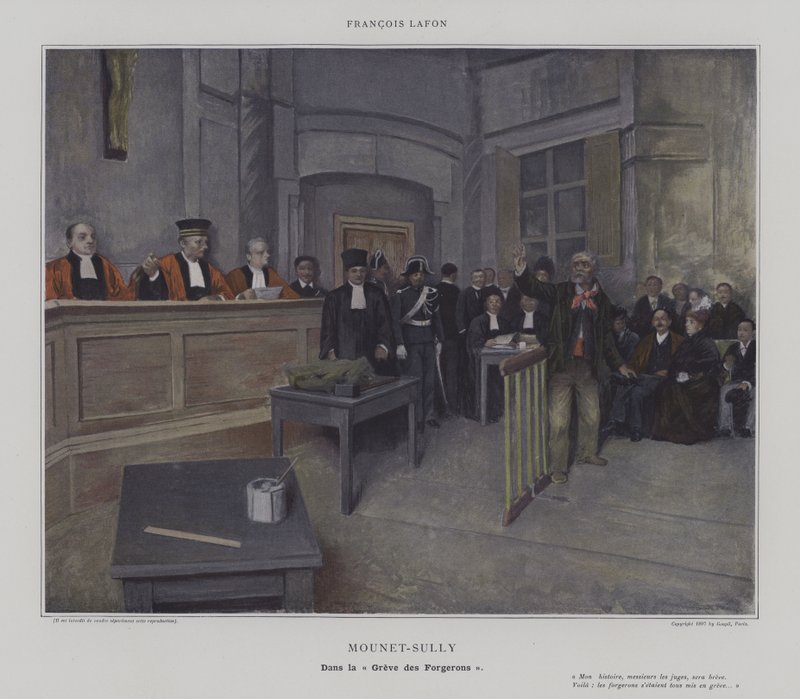 Mounet-Sully i "Greve des Forgerons" (farve litho) af French School