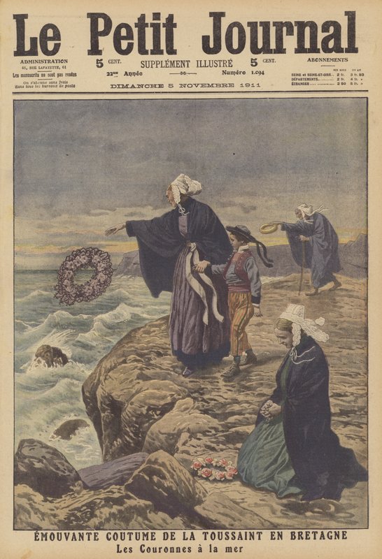 Bevægende tradition på allehelgensdag i Bretagne (farve litho) af French School
