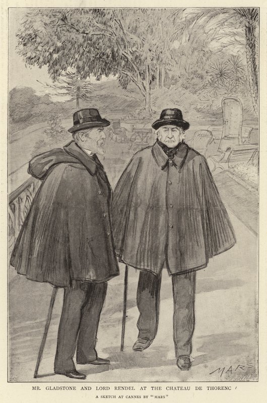 Mr Gladstone og Lord Rendel på Chateau de Thorenc (litho) af French School