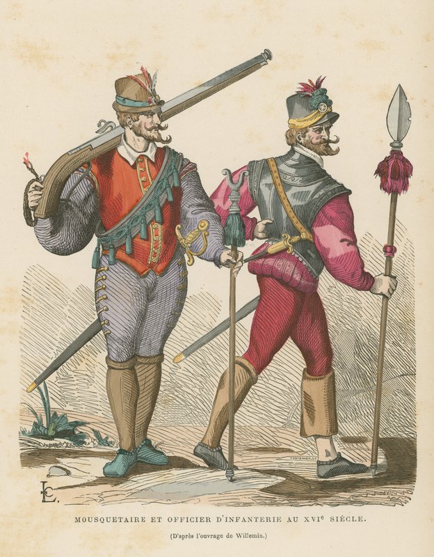 Musketeer and infantry officer, 16th Century  af French School