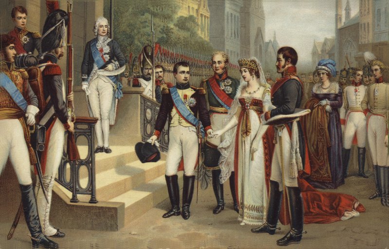 Napoleon I og Dronningen af Preussen (farvet litografi) af French School