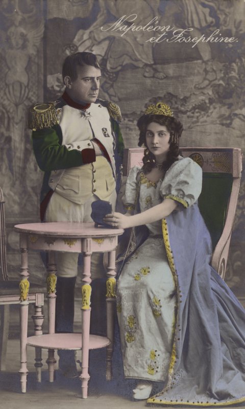 Napoleon og Josephine (farvelitografi) af French School