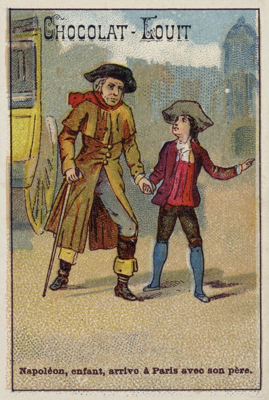Napoleon ankommer til Paris som barn med sin far af French School