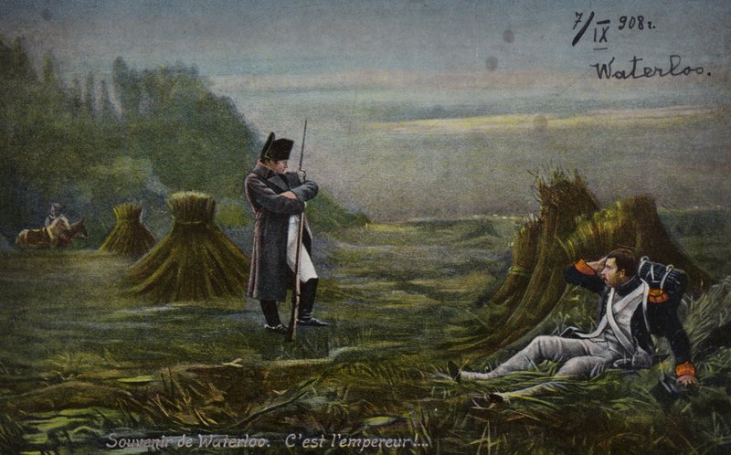 Napoleon ved Waterloo (farvelitografi) af French School