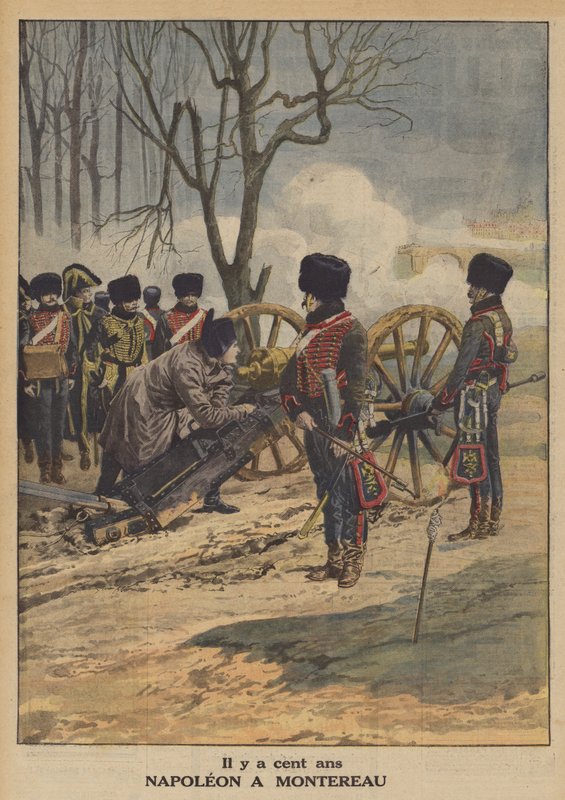 Napoleon i slaget ved Montereau (farve litho) af French School