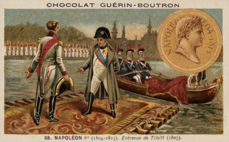 Napoleon møder Alexander I af Rusland ved Tilsit af French School