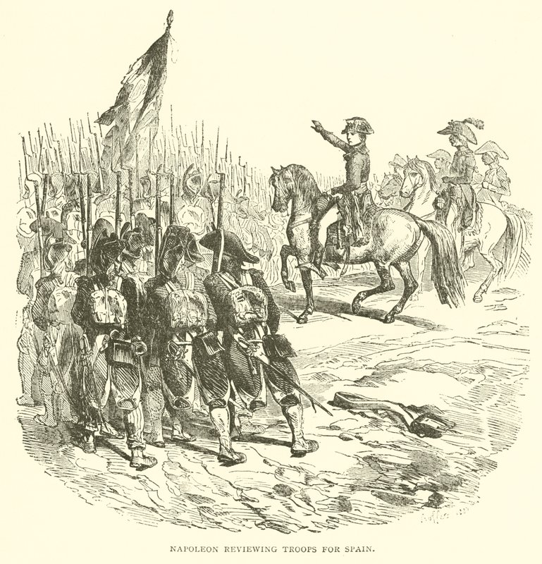 Napoleon gennemgår tropper til Spanien (gravering) af French School
