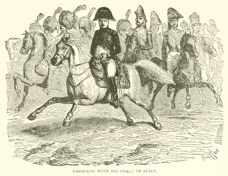 Napoleon med sin stab i Spanien (gravering) af French School
