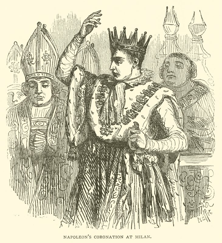 Napoleons kroning i Milano (gravering) af French School