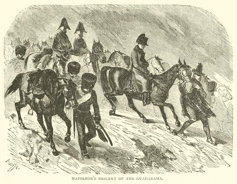 Napoleons nedstigning af Guadarama (gravering) af French School
