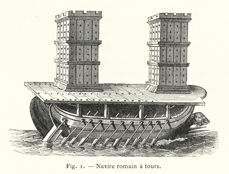 Romersk skib med tårne ​​(gravering) af French School