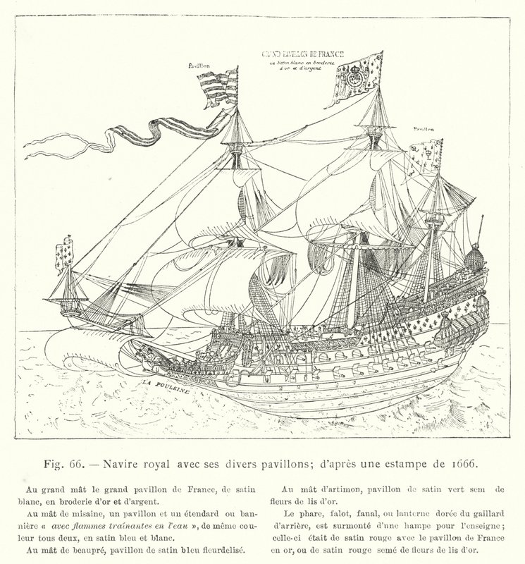 Kongeskib med dets forskellige flag; efter et tryk fra 1666 (stik) af French School