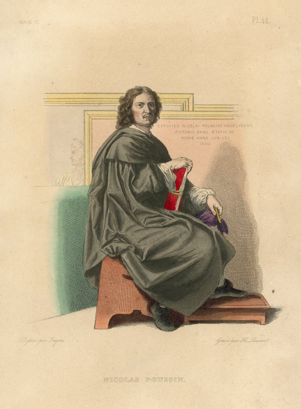 Nicolas Poussin (farvet gravering) af French School