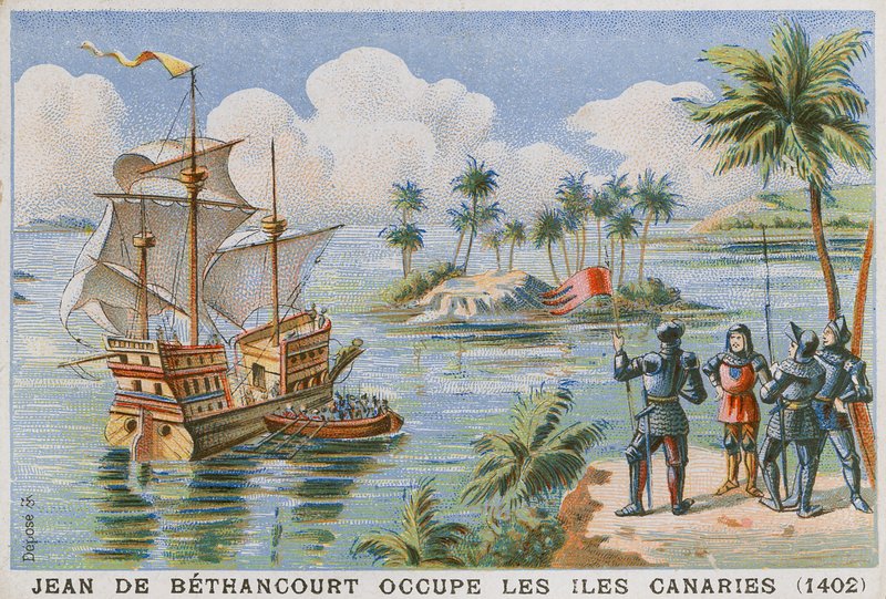 Besættelse af De Kanariske Øer af Jean de Bethencourt, 1402 af French School