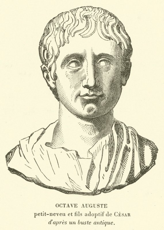 Octavian Augustus, oldebarn og adoptivsøn og arving efter Julius Cæsar (gravering) af French School