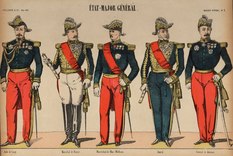Officerer fra den franske generalstab (farvegravering) af French School