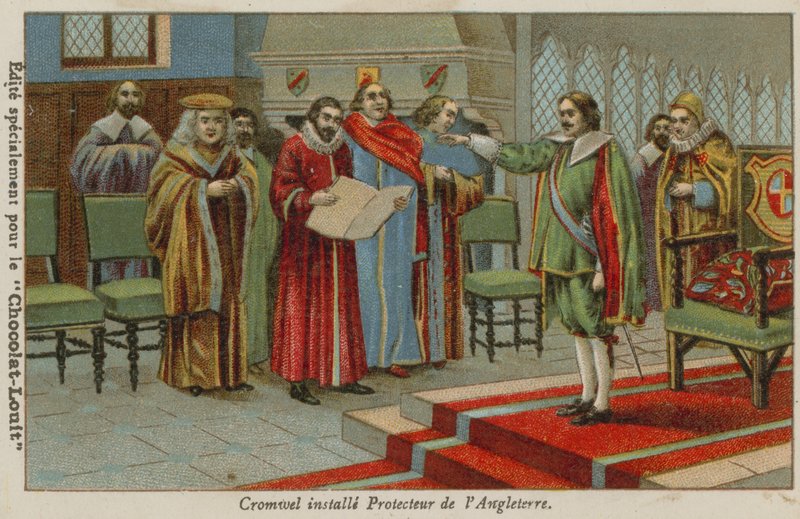 Oliver Cromwell taget i ed som Lord Protector af England, Skotland og Irland, 1653 af French School