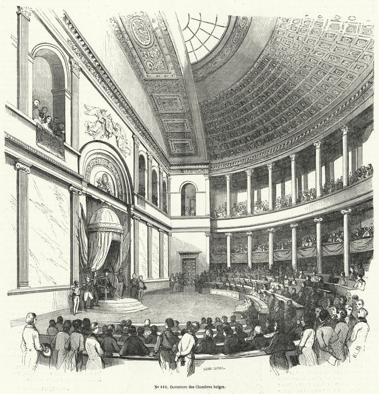 Åbning af Repræsentanternes Kammer, underhuset i det belgiske parlament (gravering) af French School