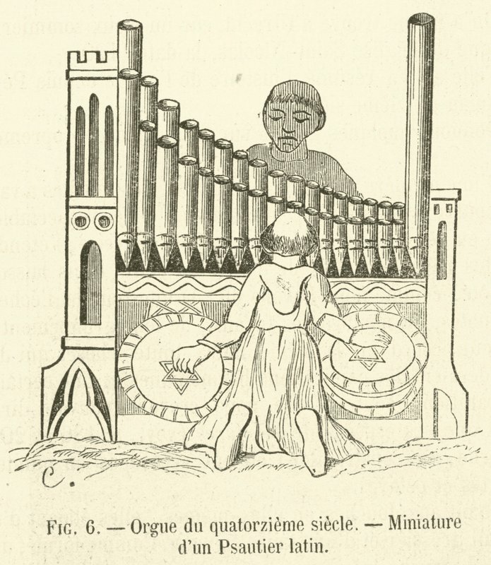 Orgel fra det fjortende århundrede, Miniature of a Latin Psalter (gravering) af French School