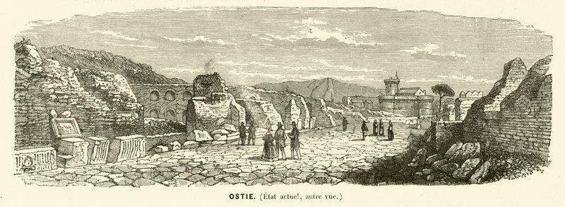 Ostia, havn i det gamle Rom, Italien (gravering) af French School
