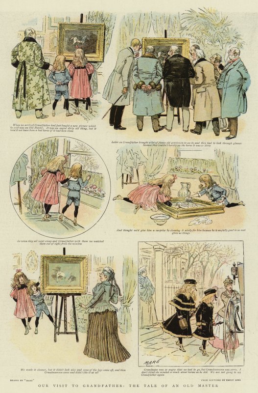 Vores besøg hos bedstefar, fortællingen om en gammel mester (farve litho) af French School