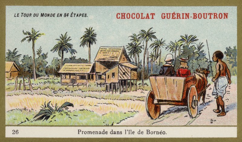 Oksevognstur på øen Borneo (chromolitho) af French School