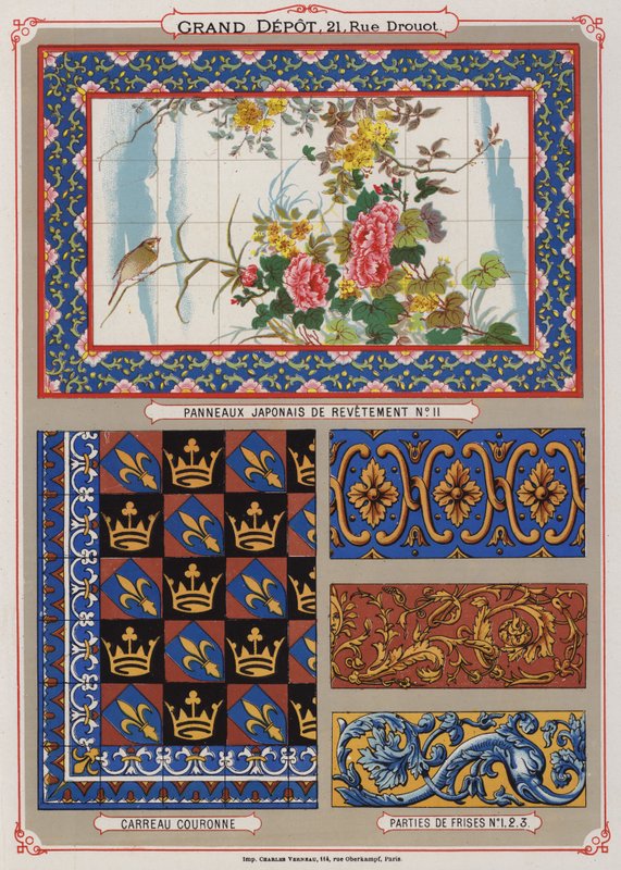 Side fra kataloget over Grand Depot de Porcelaines, Faiences et Verreries (farve litho) af French School