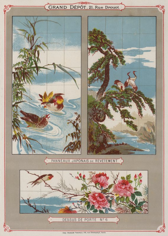 Side fra kataloget over Grand Depot de Porcelaines, Faiences et Verreries (farve litho) af French School