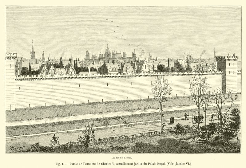 En del af indhegningen af ​​Charles V, i øjeblikket Palais-Royals have, Se tavle VI af French School