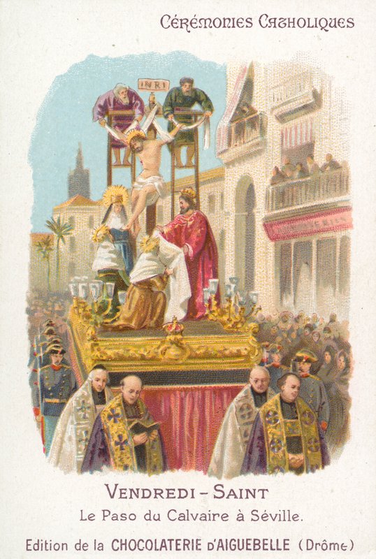 Paso of Golgata, langfredag, Sevilla (chromolitho) af French School