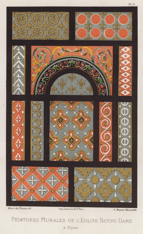 Vægmalerier af Notre-Dame-kirken i Dijon (litho-farve) af French School