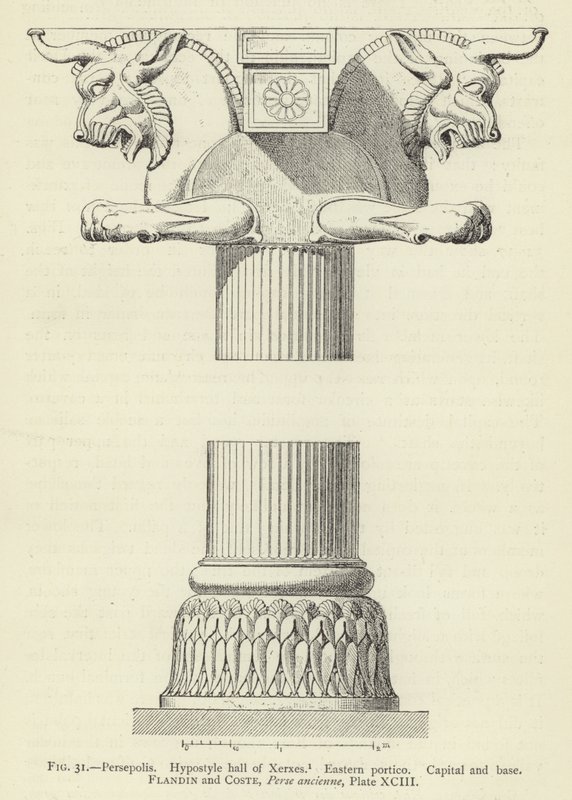 Persepolis, Hypostyle hall af Xerxes, østlige portico, hovedstad og base af French School