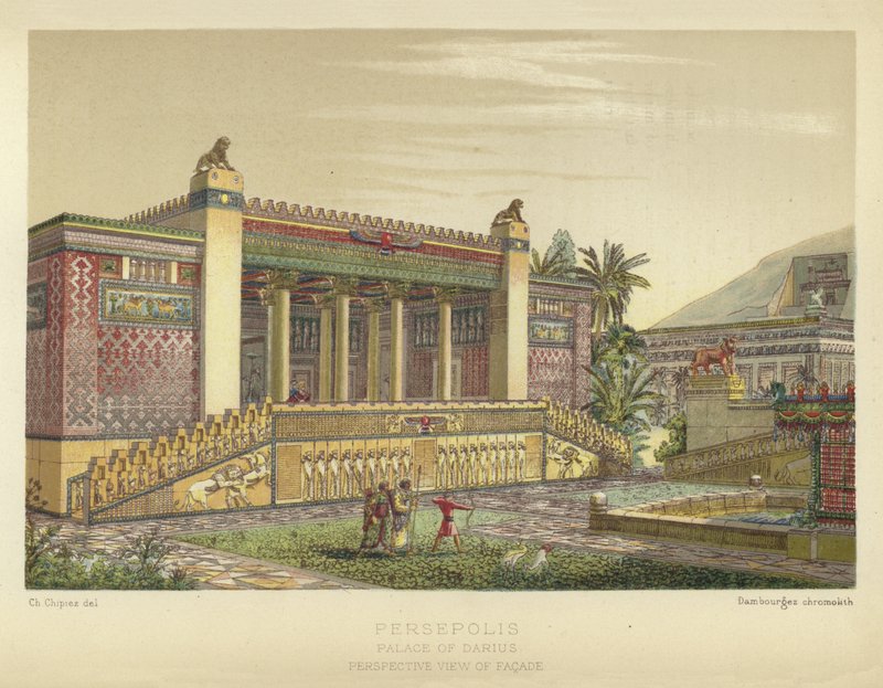 Persepolis, Darius-paladset, Perspektiv udsigt over facaden af French School
