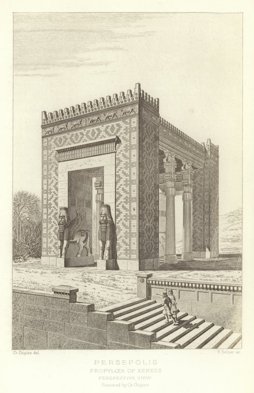 Persepolis, Propylaea of Xerxes, Perspektivudsigt, restaureret af Ch Chipiez af French School