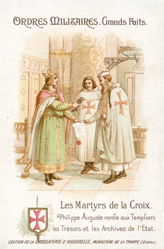 Philip Augustus belønner tempelridderen (chromolitho) af French School