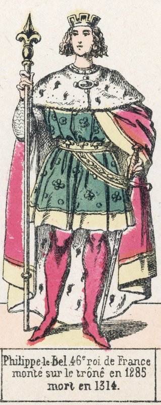 Philippe-le-Bel, 46. konge af Frankrig, besteg tronen i 1285, døde i 1314 (farvestik) af French School