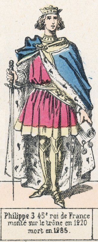 Philippe 3, 45. konge af Frankrig, besteg tronen i 1270, døde i 1285 (farvestik) af French School