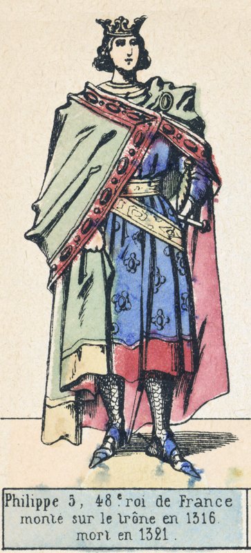 Philippe 5, 48. konge af Frankrig, besteg tronen i 1316, døde i 1321 (farvestik) af French School