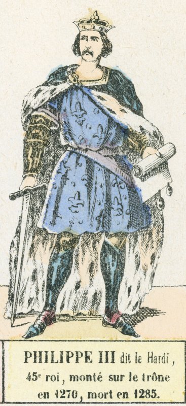 Philippe III dit le Bold, 45. konge, besteg tronen i 1270, døde i 1285 (farvestik) af French School
