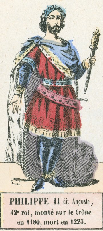 Philippe II dit Auguste, 42. konge, besteg tronen i 1180, døde i 1223 (farvestik) af French School