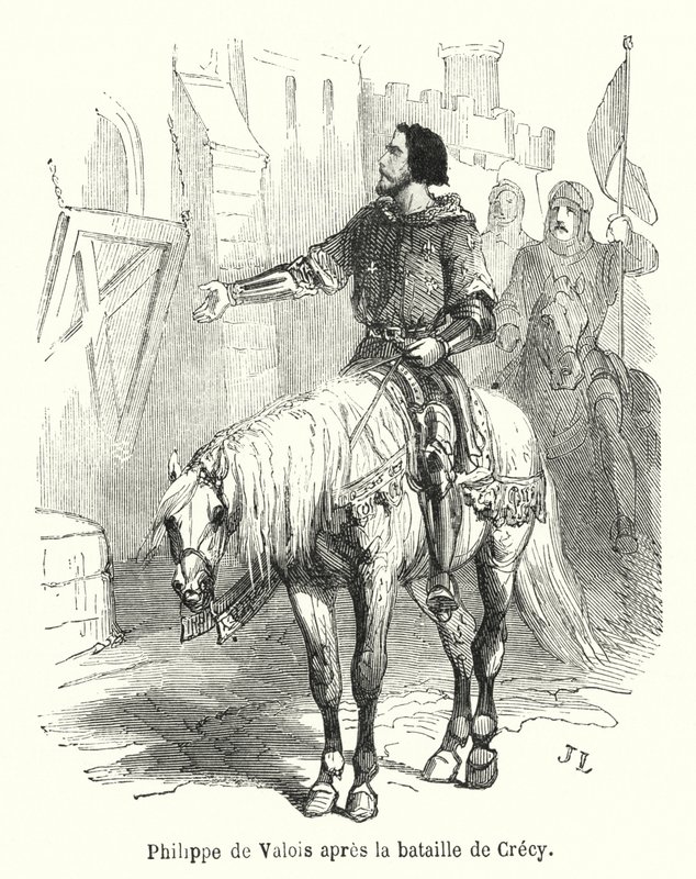 Philippe de Valois efter slaget ved Crecy (gravering) af French School