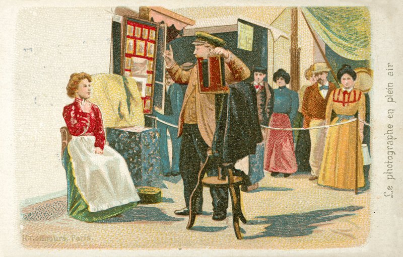 Fotograf, der arbejder udendørs (chromolitho) af French School
