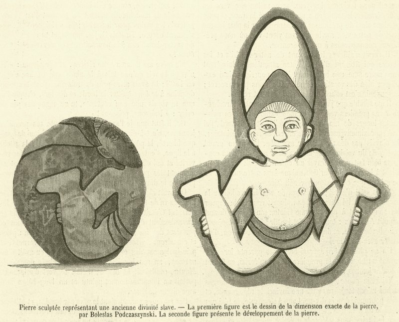 Udskåret sten, der repræsenterer en gammel slavisk guddom af French School