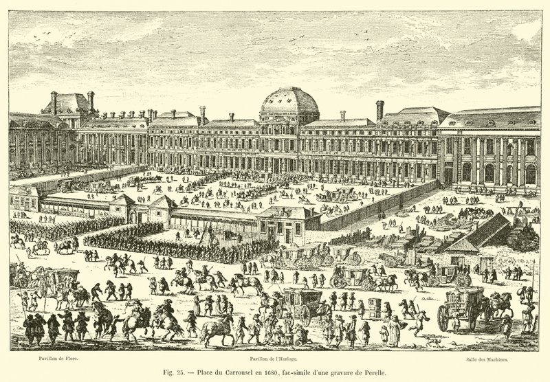 Place du Carrousel i 1680, faksimile af en gravering af Perelle af French School