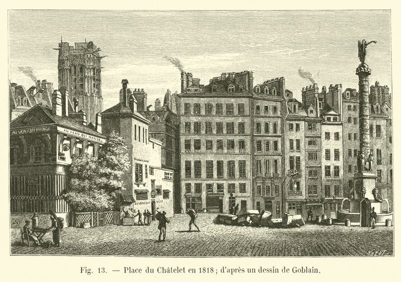 Place du Chatelet i 1818; efter en tegning af Gobelin af French School