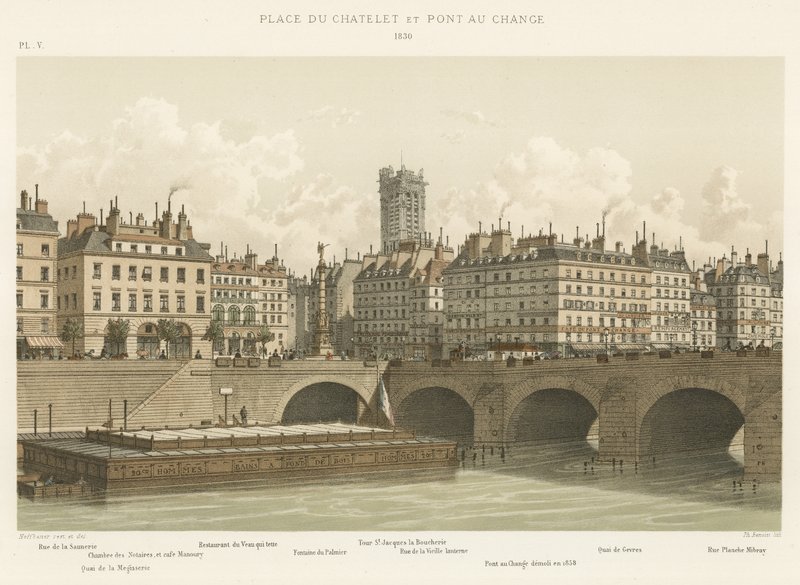 Place du Chatelet og Pont au Change, 1830 af French School
