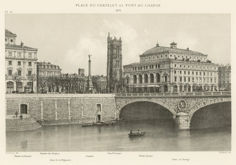 Place du Chatelet og Pont au Change, 1876 af French School