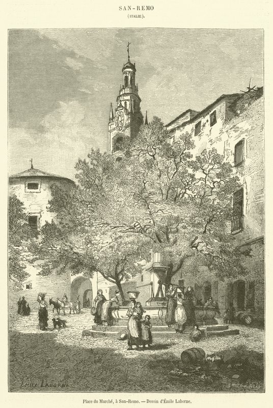 Markedspladsen, i San-Remo (gravering) af French School