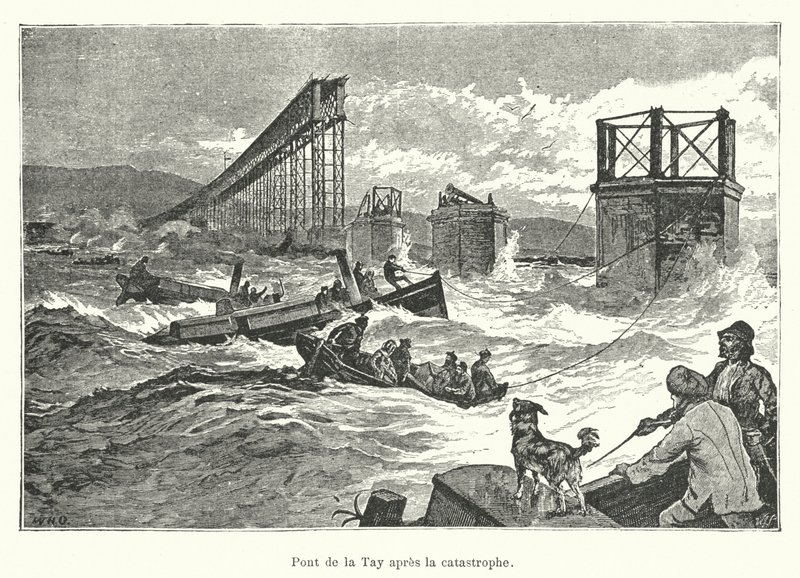 Tay Bridge efter katastrofen (gravering) af French School